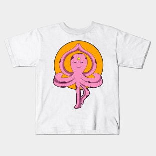 Octopus at Yoga stretching exercises Kids T-Shirt